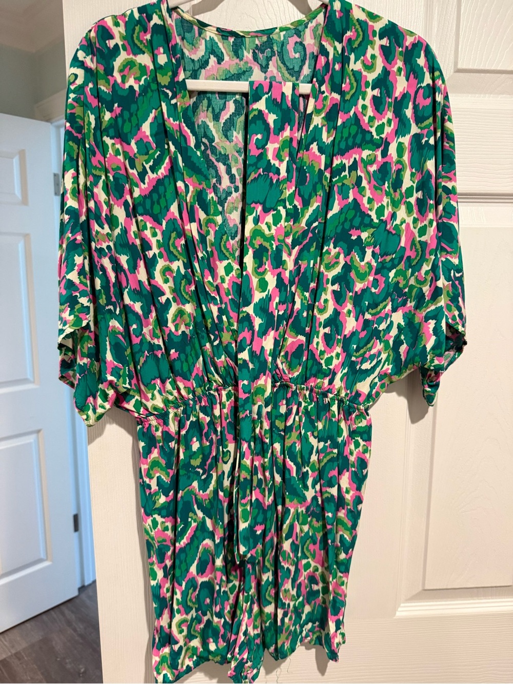 Cupshe Green & Pink Printed Short Sleeve Romper